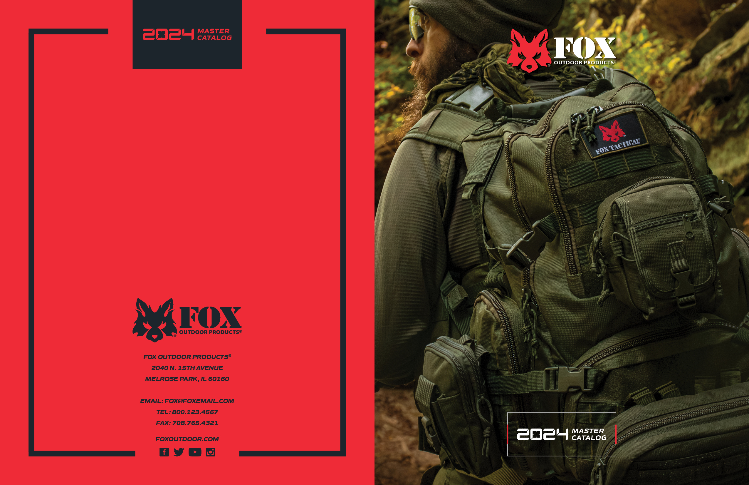 Front and Back cover spread of the 2024 Fox Outdoor Products Catalog.