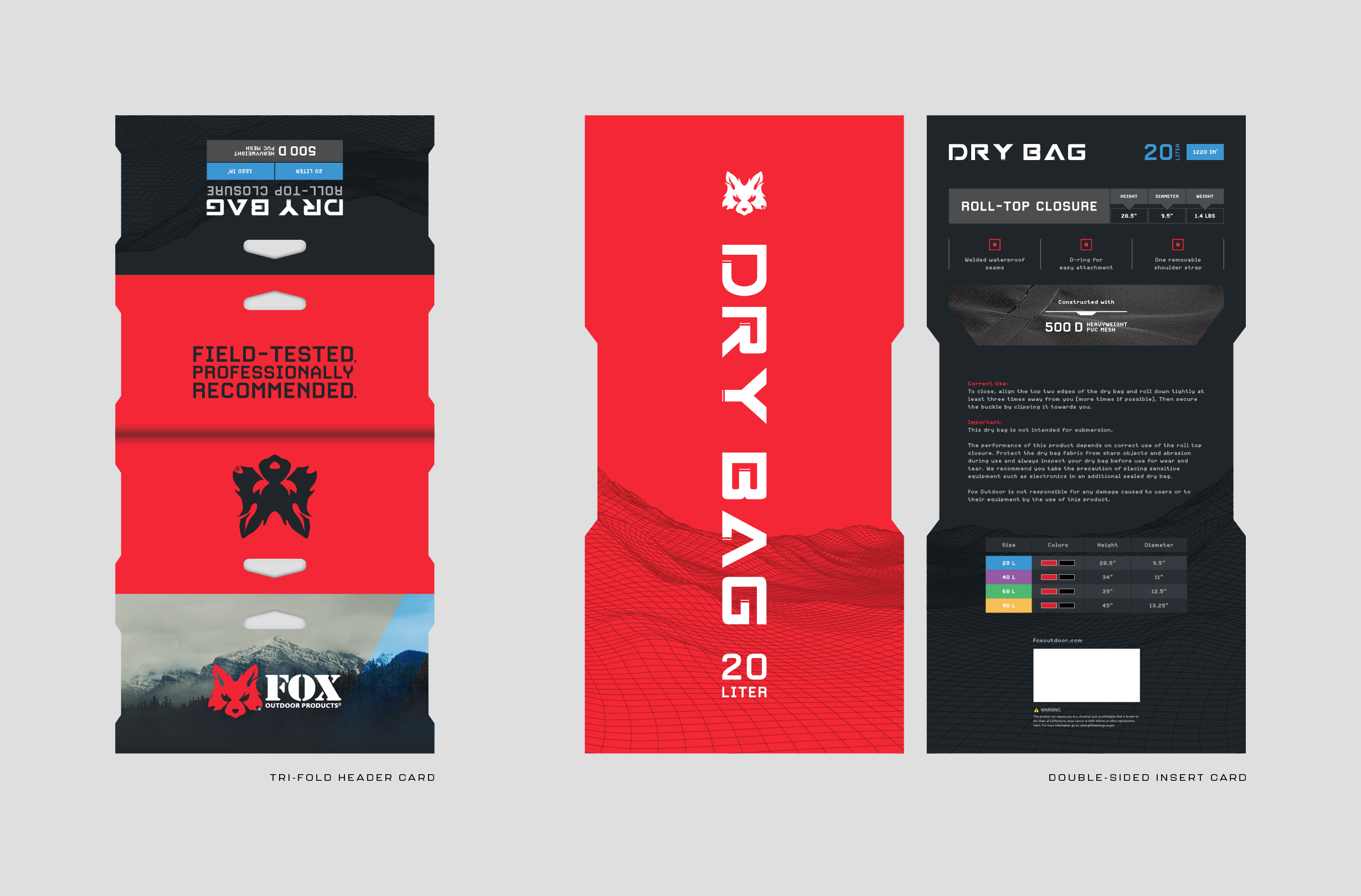 Dry Bag header card and insert card design.